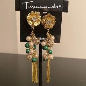 Taramanda Gold and Green Floral Dangle Earrings